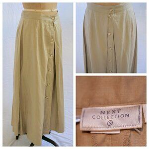 NEXT COLLECTION Khaki Linen Minimalist Maxi Skirt Cottagecore Lagenlook 12 NWT